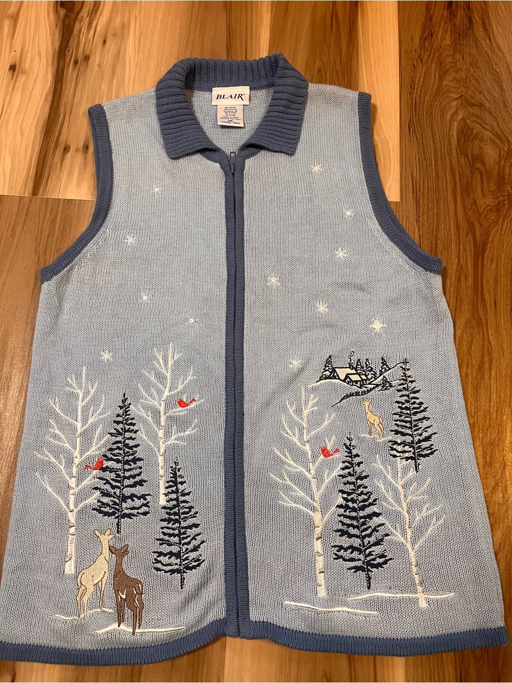 Vtg Blair Sweater Vest Zip Women’s Small S Embroidered Winter Deer Cottagecore